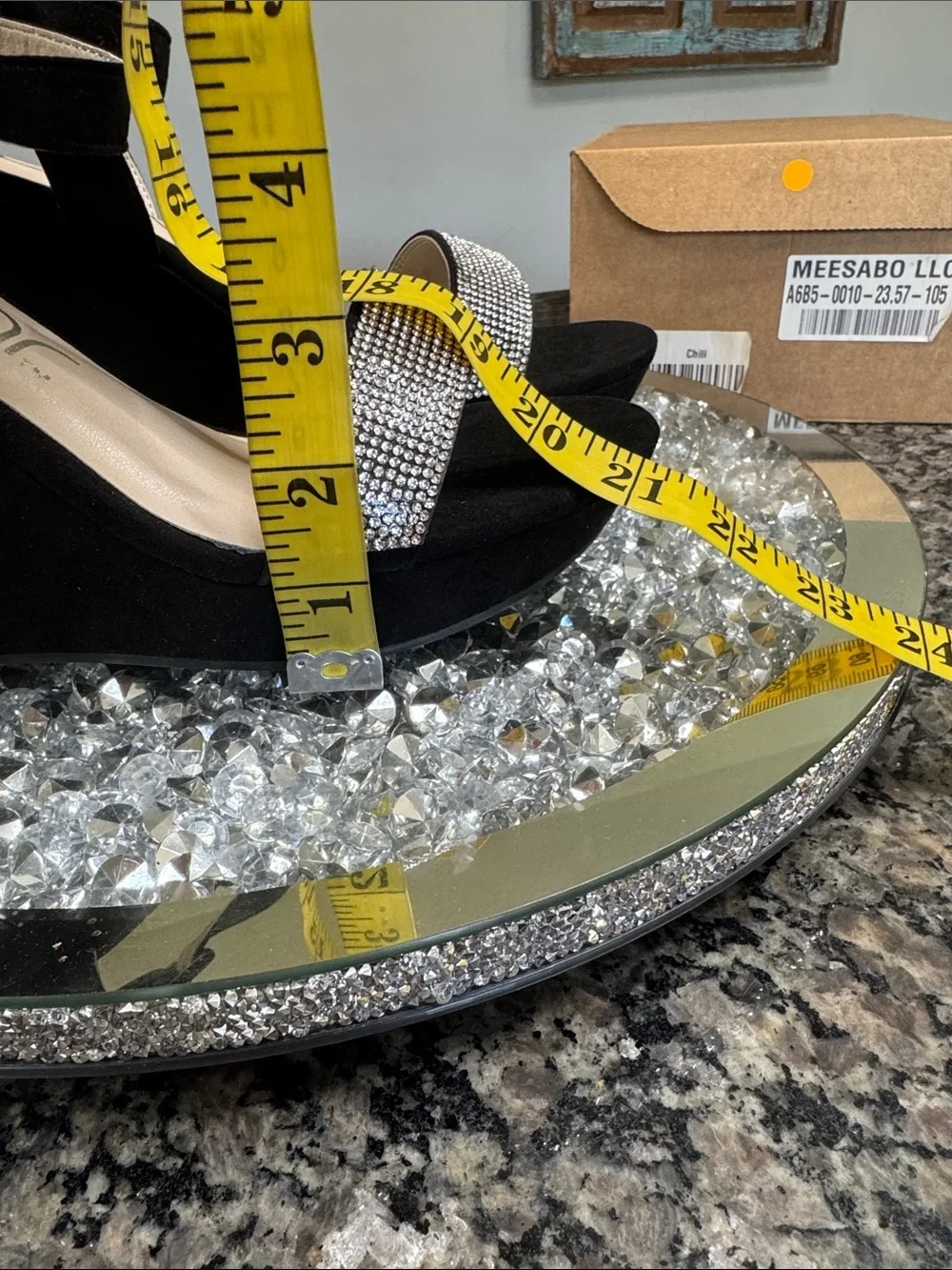 Sugar Black Wedge Sandals with Crystal Front Strap NEW 8.5